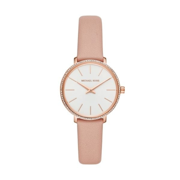 Michael Kors Pyper Analog White Dial Pink Leather Strap Watch For Women - MK2803