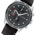 Tommy Hilfiger Parker Chronograph Quartz Grey Dial Black Leather Strap Watch For Men - 1791838