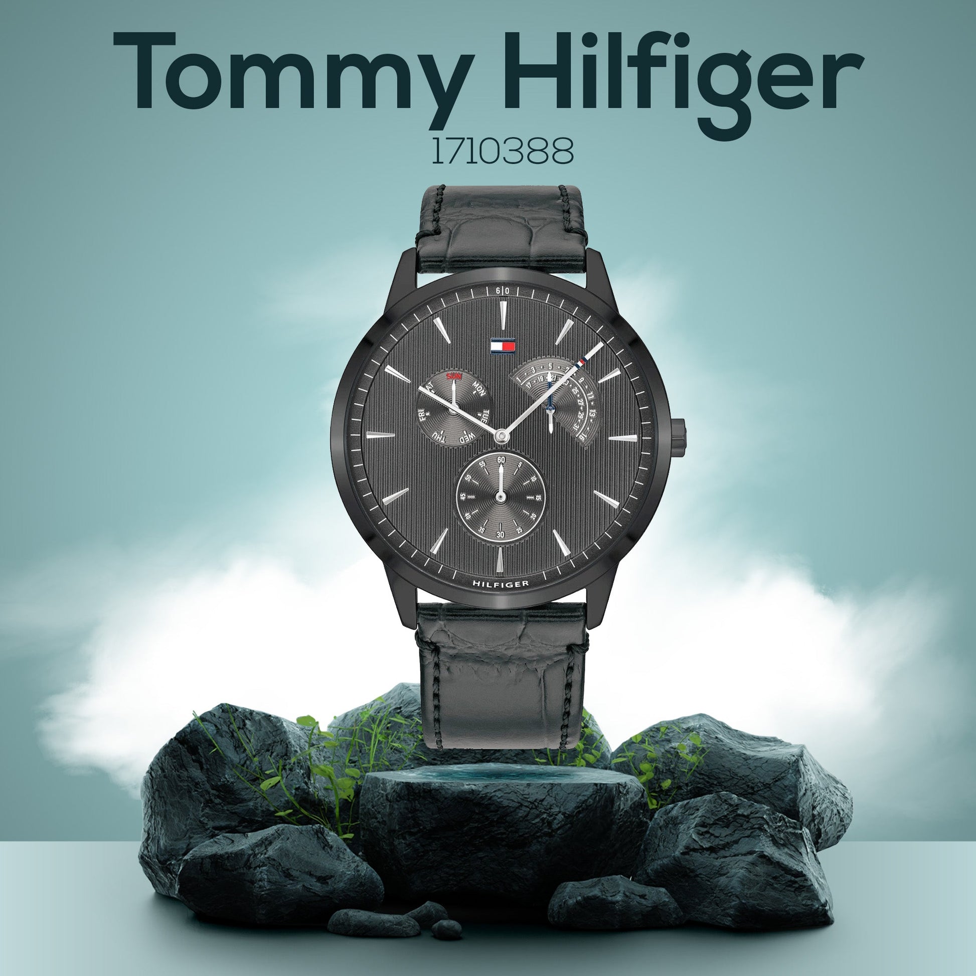 Tommy Hilfiger Brad Chronograph Quartz Grey Dial Grey Leather Strap Watch For Men - 1710388