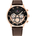 Tommy Hilfiger Legend Analog Black Dial Brown Leather Strap Watch For Men - 1710566