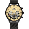 Tommy Hilfiger Legend Chronograph Gold Dial Black Mesh Bracelet Watch For Men - 1710568