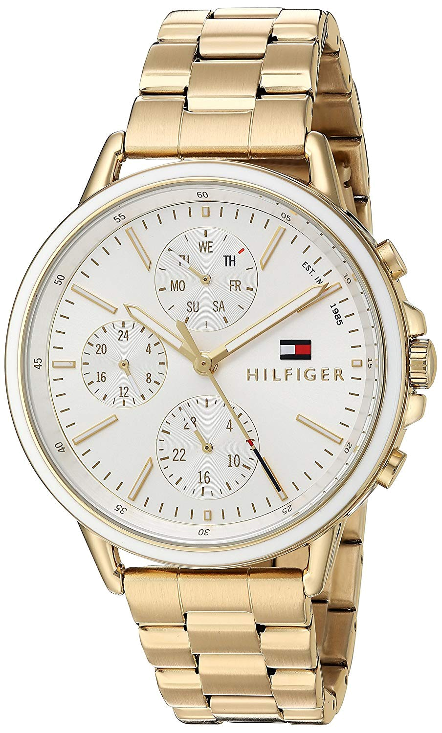 Tommy Hilfiger Carly White Dial Gold Stainless Steel Strap Watch for Women - 1781786