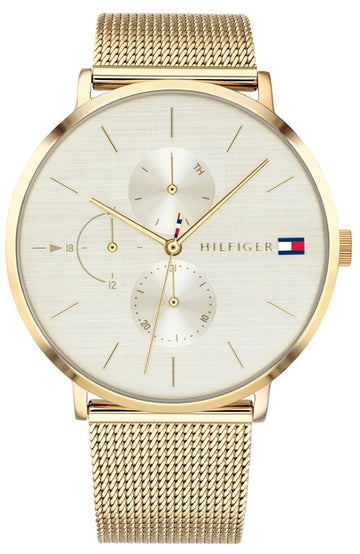 Tommy Hilfiger Jenna Quartz White Dial Gold Mesh Bracelet Watch For Women - 1781943