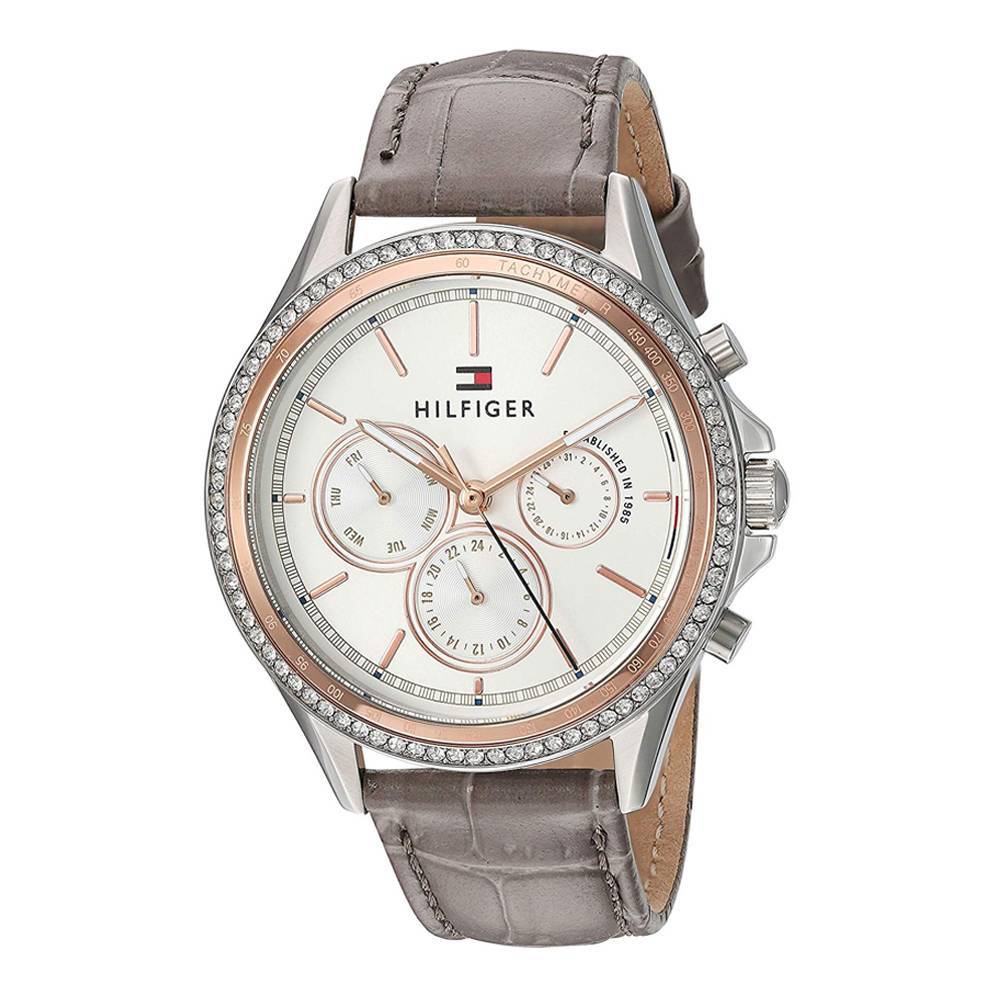 Tommy Hilfiger Ari Diamonds White Dial Grey Leather Strap Watch for Women - 1781980