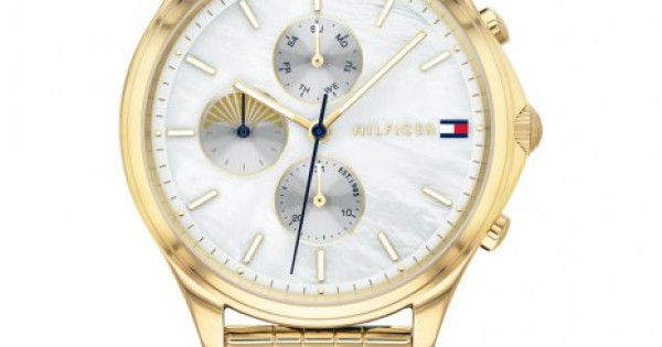 Tommy Hilfiger Whitney Chronograph Quartz Mother of Pearl White Dial Gold Steel Strap Watch For Women - 1782121