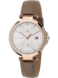 Tommy Hilfiger Angela Quartz Silver Dial Brown Leather Strap Watch for Women - 1782125