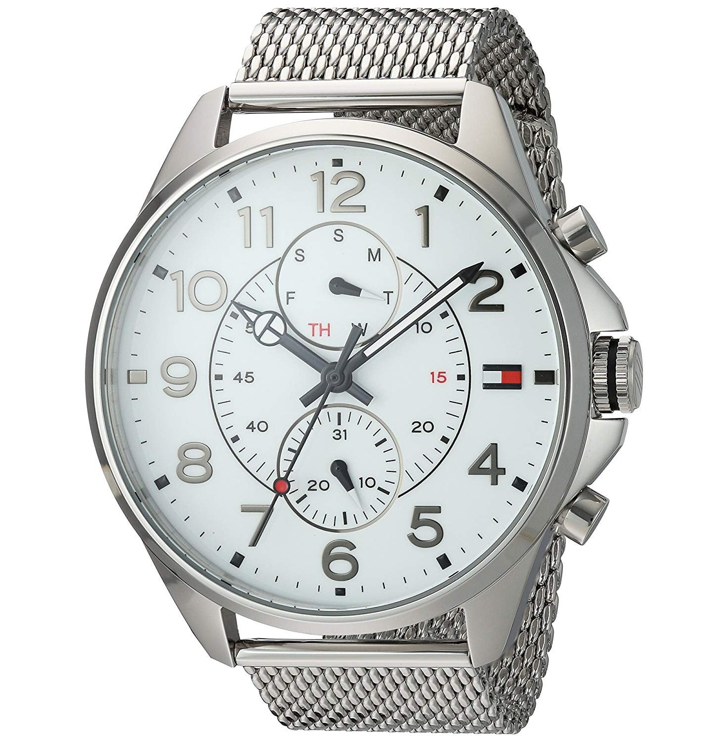 Tommy Hilfiger Dean Chronograph White Dial Silver Mesh Bracelet Watch for Men - 1791277