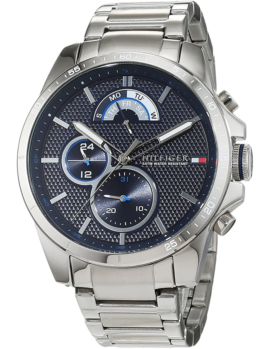 Tommy Hilfiger Decker Quartz Blue Dial Silver Steel Strap Watch for Men - 1791348