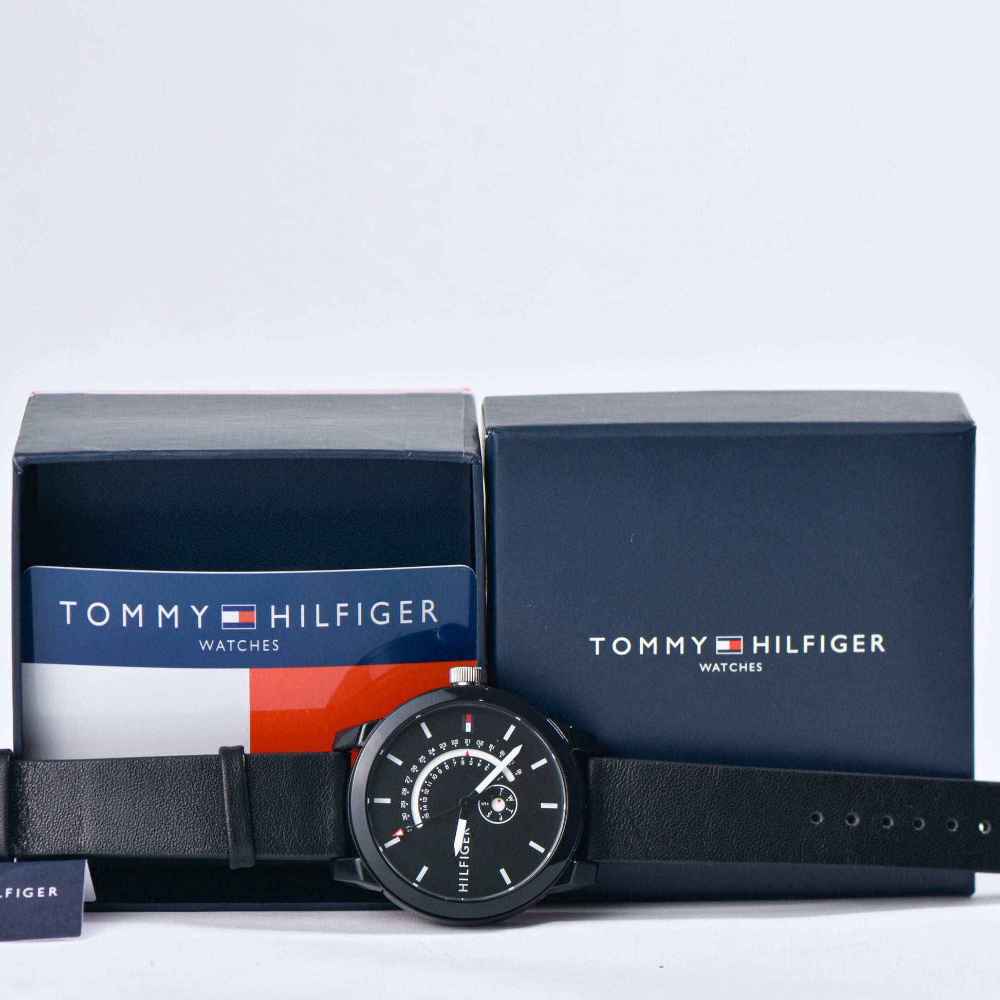 Tommy Hilfiger Denim Quartz Black Dial Black Leather Strap Watch for Men - 1791479