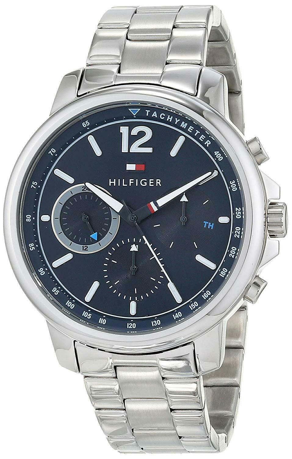 Tommy Hilfiger London Chronograph Quartz Blue Dial Silver Steel Strap Watch for Men - 1791534