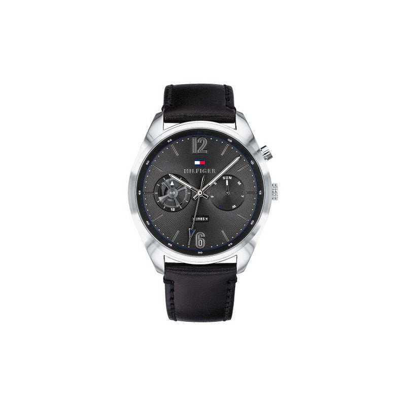 Tommy Hilfiger Deacan Grey Dial Black Leather Strap Watch for Men - 1791548