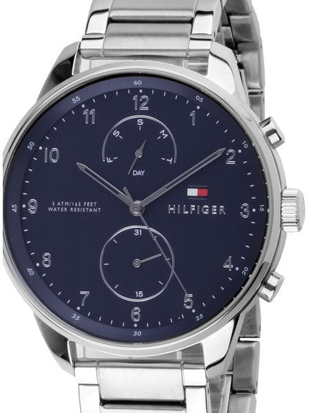 Tommy Hilfiger Chase Multifunction Blue Dial Silver Steel Strap Watch for Men - 1791575