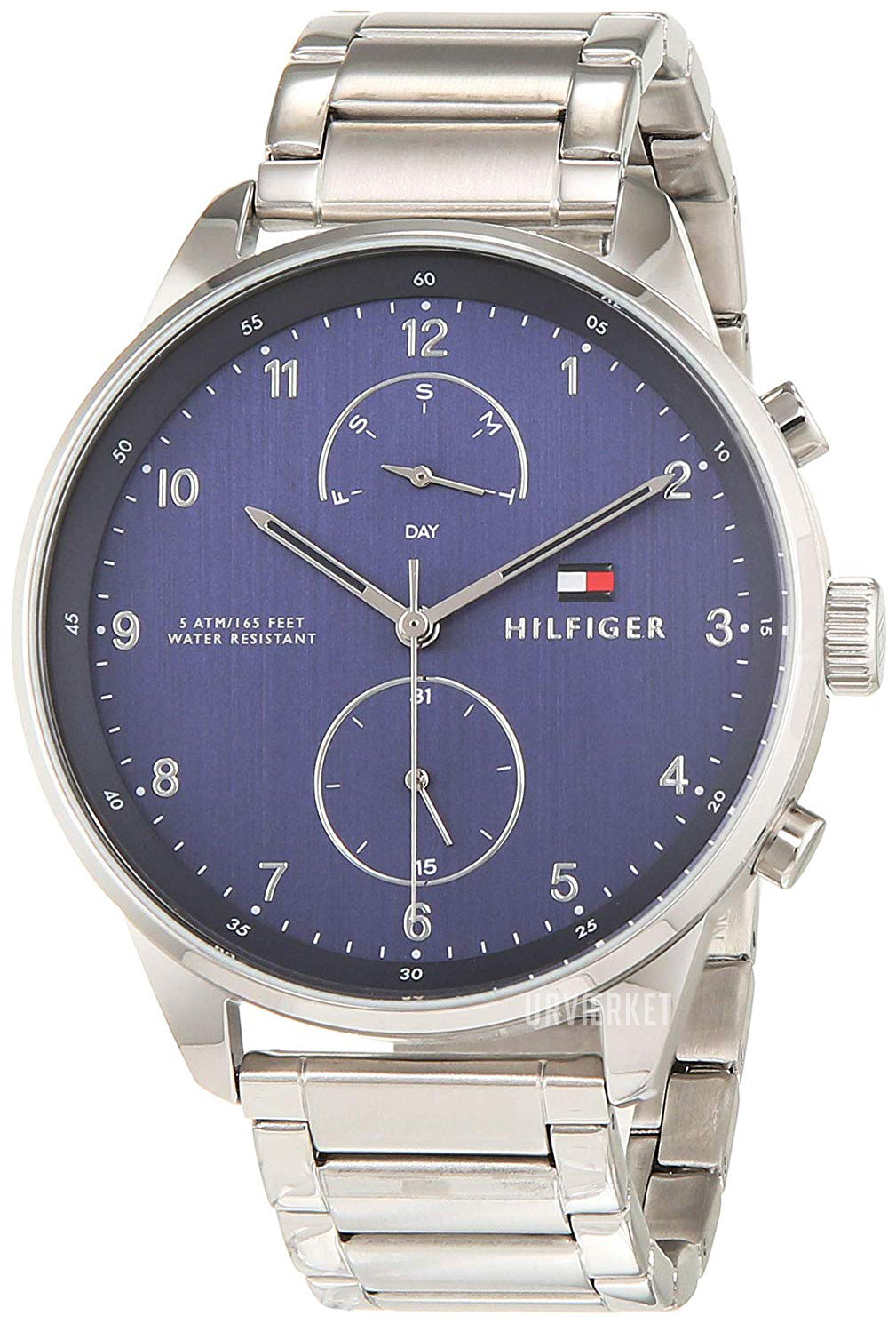 Tommy Hilfiger Chase Multifunction Blue Dial Silver Steel Strap Watch for Men - 1791575