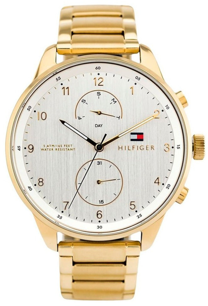 Tommy Hilfiger Chase Quartz White Dial Gold Steel Strap Watch for Men - 1791576