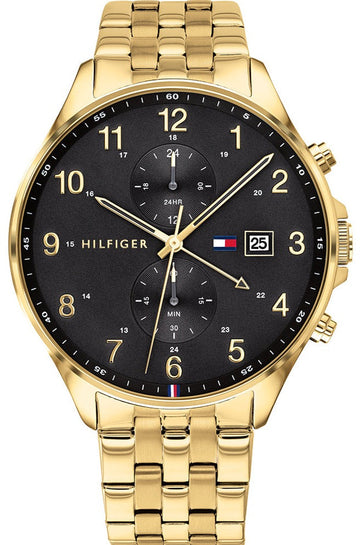 Tommy Hilfiger West Chronograph Quartz Black Dial Gold Steel Strap Watch For Men - 1791708