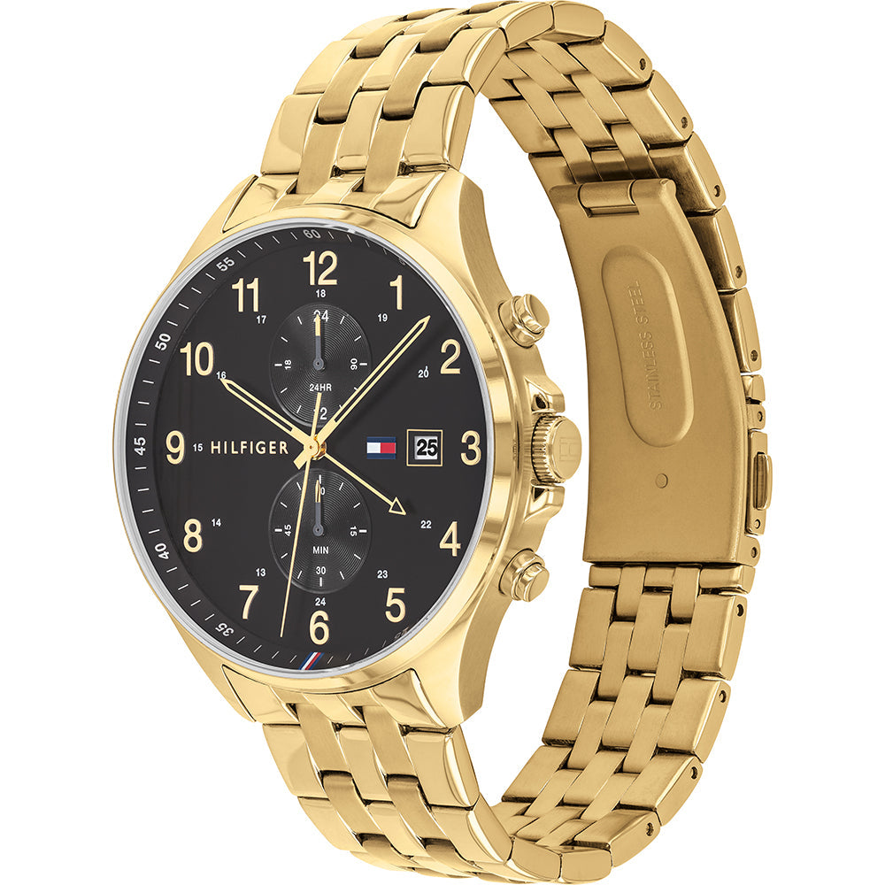 Tommy Hilfiger West Chronograph Quartz Black Dial Gold Steel Strap Watch For Men - 1791708