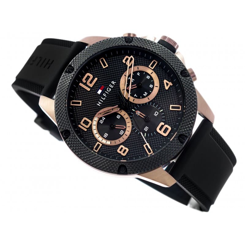 Tommy Hilfiger Blaze Multifunction Black Dial Black Rubber Strap Watch For Men - 1792028