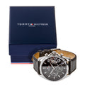 Tommy Hilfiger Baker Chronograph Black Dial Black Leather Strap Watch For Men - 1710449