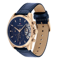 Tommy Hilfiger Baker Chronograph Quartz Blue Dial Blue Leather Strap Watch For Men - 1710451