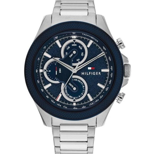 Tommy Hilfiger Clark Chronograph Blue Dial Silver Steel Strap Watch For Men - 1792080