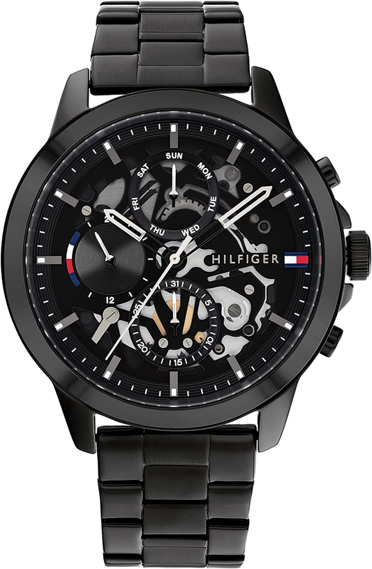 Tommy Hilfiger Henry Chronograph Black Dial Black Steel Strap Watch For Men - 1710478