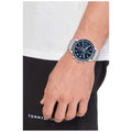 Tommy Hilfiger Clark Chronograph Blue Dial Silver Steel Strap Watch For Men - 1792080