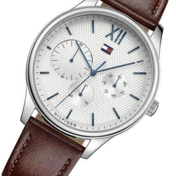 Tommy Hilfiger Damon Quartz White Dial Brown Leather Strap Watch for Men - 1791418