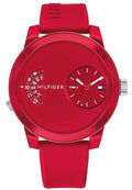 Tommy Hilfiger Denim Red Dial Red Rubber Strap Watch for Men - 1791557