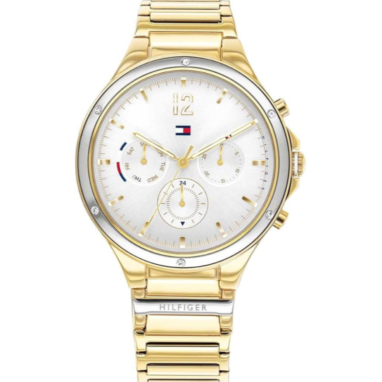 Tommy Hilfiger Eve Chronograph Quartz White Dial Gold Steel Strap Watch For Women - 1782278