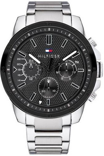 Tommy Hilfiger Iconic Quartz Black Dial Silver Steel Strap Watch for Men - 1791564