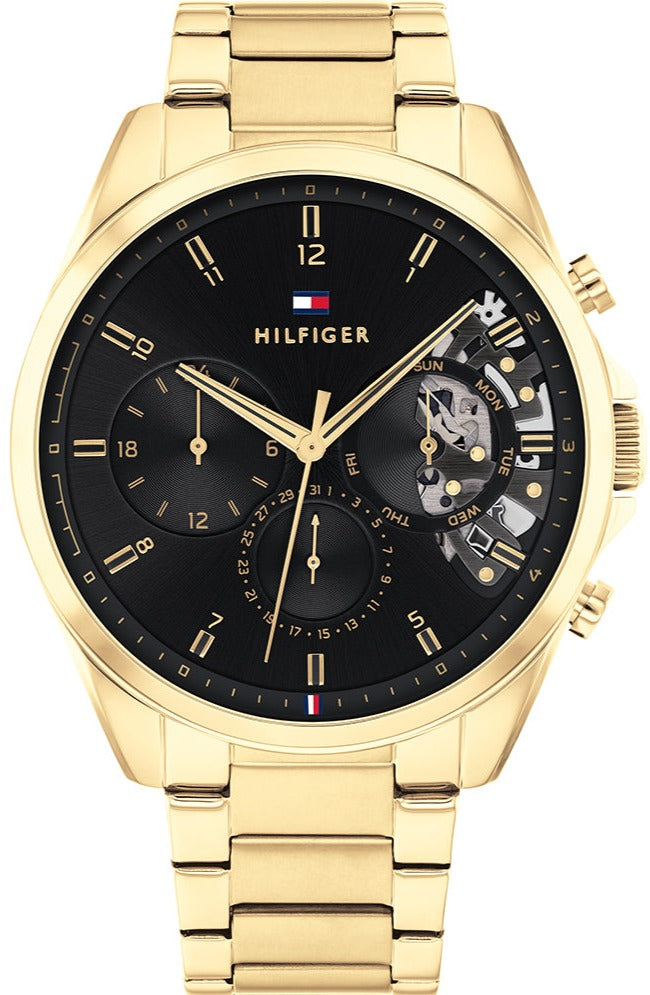 Tommy Hilfiger Baker Chronograph Black Dial Gold Steel Strap Watch for Men - 1710447