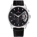 Tommy Hilfiger Baker Chronograph Black Dial Black Leather Strap Watch For Men - 1710449