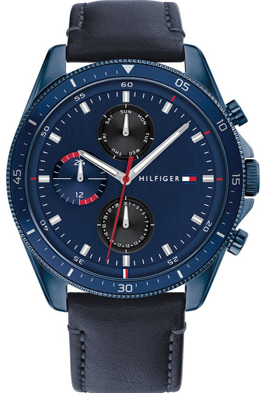 Tommy Hilfiger Parker Chronograph Quartz Blue Dial Blue Leather Strap Watch For Men - 1791839