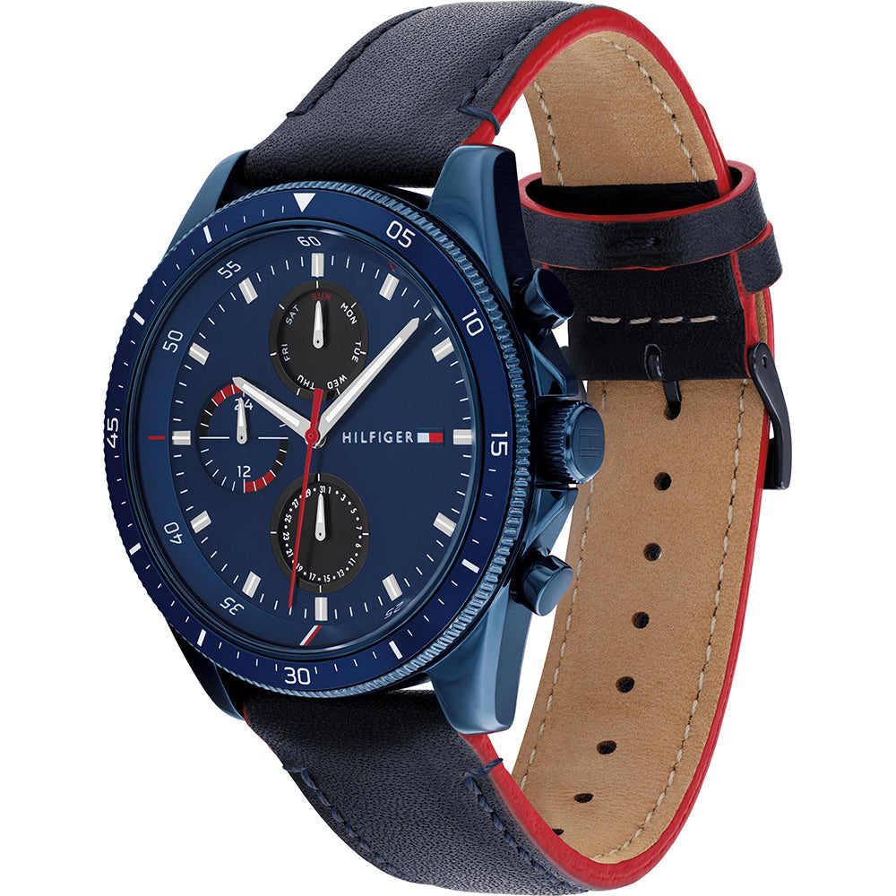 Tommy Hilfiger Parker Chronograph Quartz Blue Dial Blue Leather Strap Watch For Men - 1791839