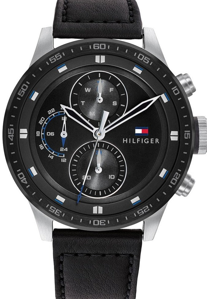 Tommy Hilfiger Trent Chronograph Quartz Black Dial Black Leather Strap Watch For Men - 1791810