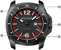 Tommy Hilfiger Windsurf Black Dial Red Rubber Strap Watch for Men - 1791112