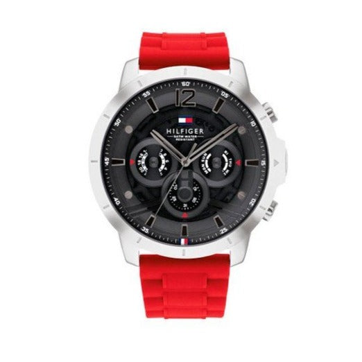 Tommy Hilfiger Luca Chronograph Quartz Grey Dial Red Silicone Strap Watch For Men - 1710490