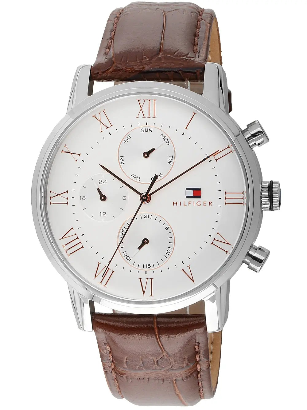 Tommy Hilfiger Kane Chronograph Quartz White Dial Brown Leather Strap Watch for Men - 1791400