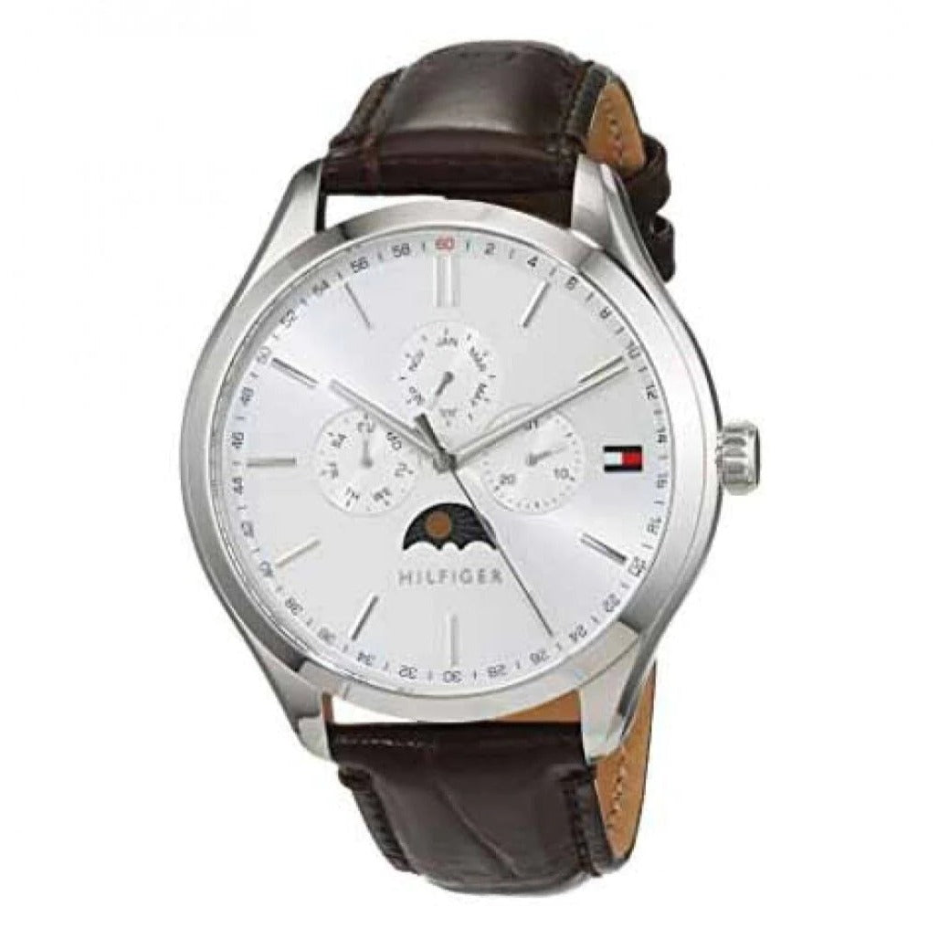 Tommy Hilfiger Oliver Quartz White Dial Brown Leather Strap Watch for Men - 1791304