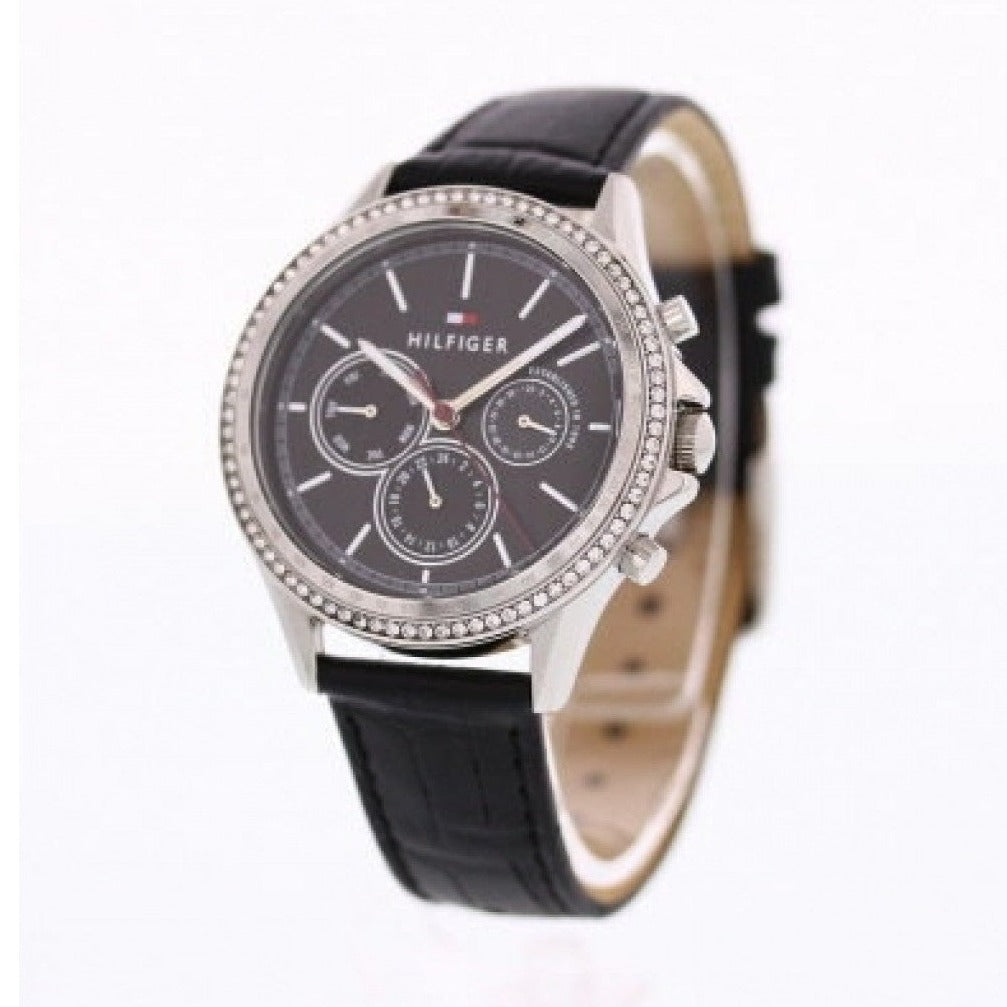 Tommy Hilfiger Ari Diamonds Black Dial Black Leather Strap Watch for Women - 1781981