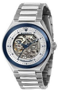 Maserati Triconic Automatic Skeleton Grey Dial Silver Steel Strap Watch For Men - R8823139002