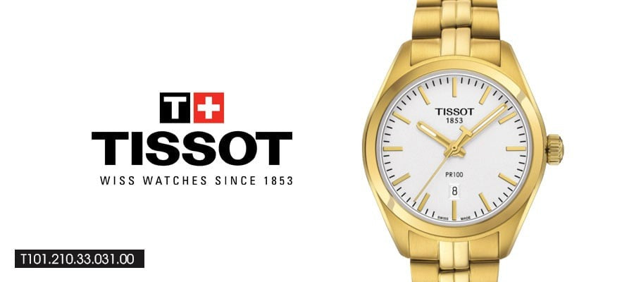 Tissot T Classic PR 100 Lady White Dial Gold Steel Strap Watch for Women - T101.210.33.031.00