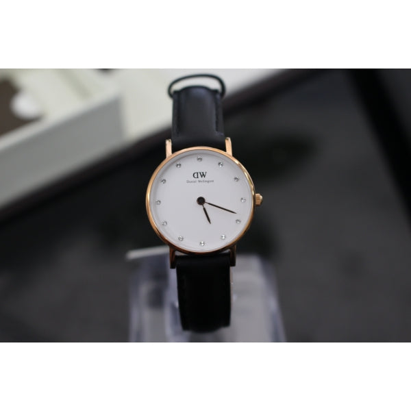 Daniel Wellington Classy Sheffield White Dial Black Leather Strap Watch For Women - DW00100060