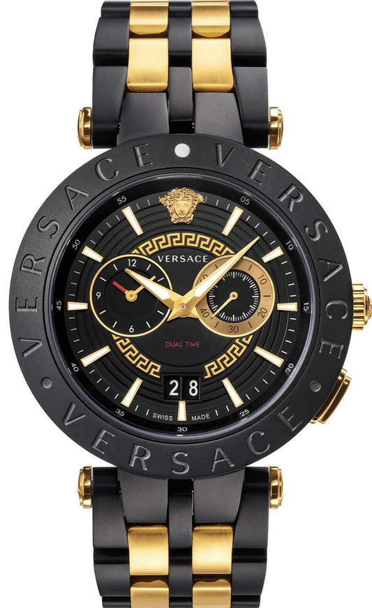 Versace V-Race Analog Quartz Black Dial Two Tone Steel Strap Watch For Men - VEBV00619