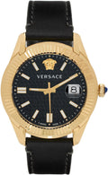 Versace Greca Time Quartz Black Dial Brown Leather Strap Watch For Men - VE3K00222