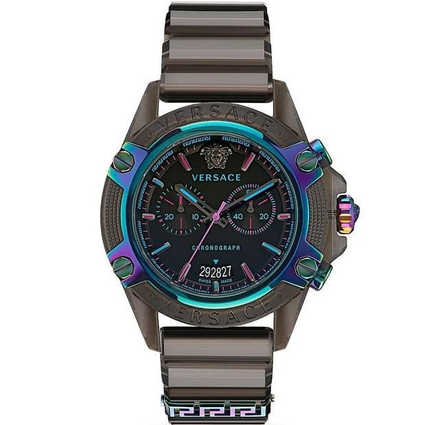 Versace Icon Active Chronograph Quartz Black Dial Black Steel Strap Watch For Men - VEZ701022