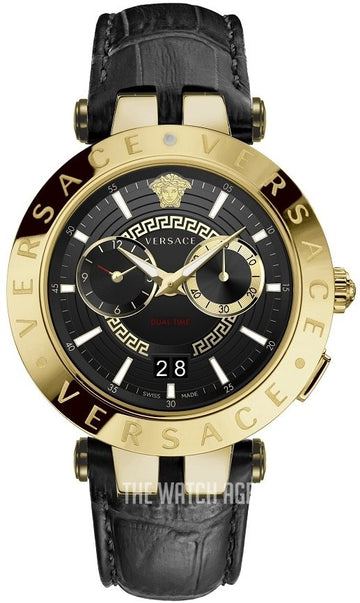 Versace V-Race Quartz Black Dial Black Leather Strap Watch For Men - VEBV00119