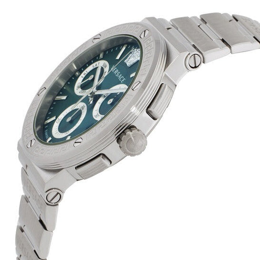 Versace Grace Chronograph Quartz Green Dial Silver Steel Strap Watch For Men - VEZ900121