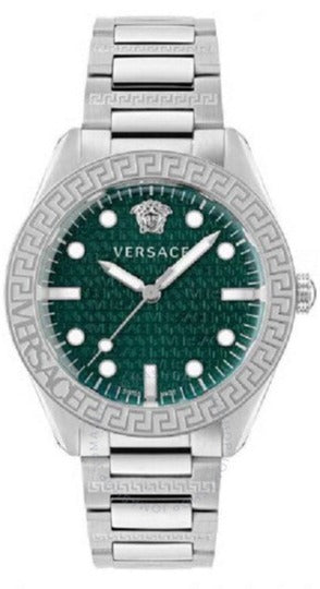 Versace Greca Action Chronograph Quartz Green Dial Silver Steel Strap Watch for Men - VE3J00422