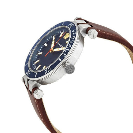Versace Greca Sport Analog Blue Dial Brown Leather Strap Watch For Men - VEZ300121